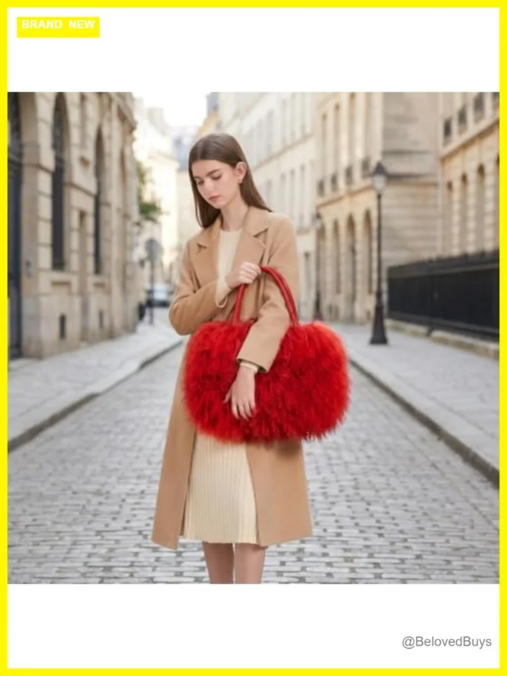 Luxury Real Lamb Fur Handbag with Genuine Leather Handles